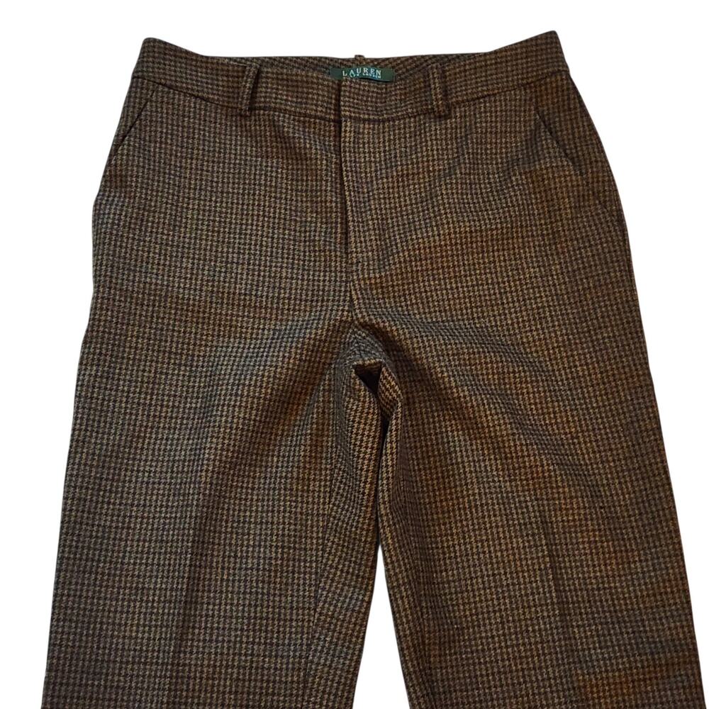 Lauren Ralph Lauren Womens Wool Pants Size 4 Brown Plaid Straight Leg Lined - Picture 3 of 10